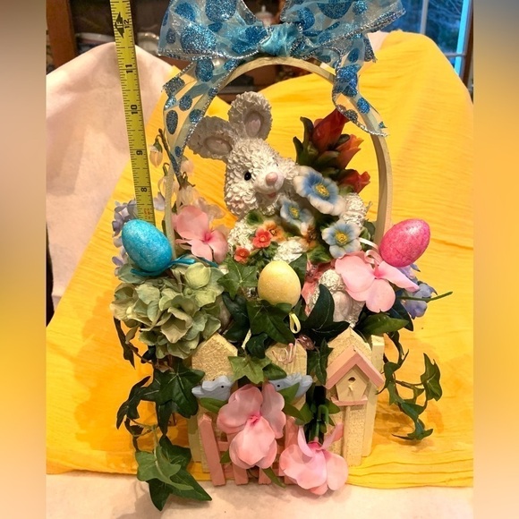 New! Handcrafted Easter Bunny Basket Floral Decor or Spring Centerpiece - Picture 6 of 7